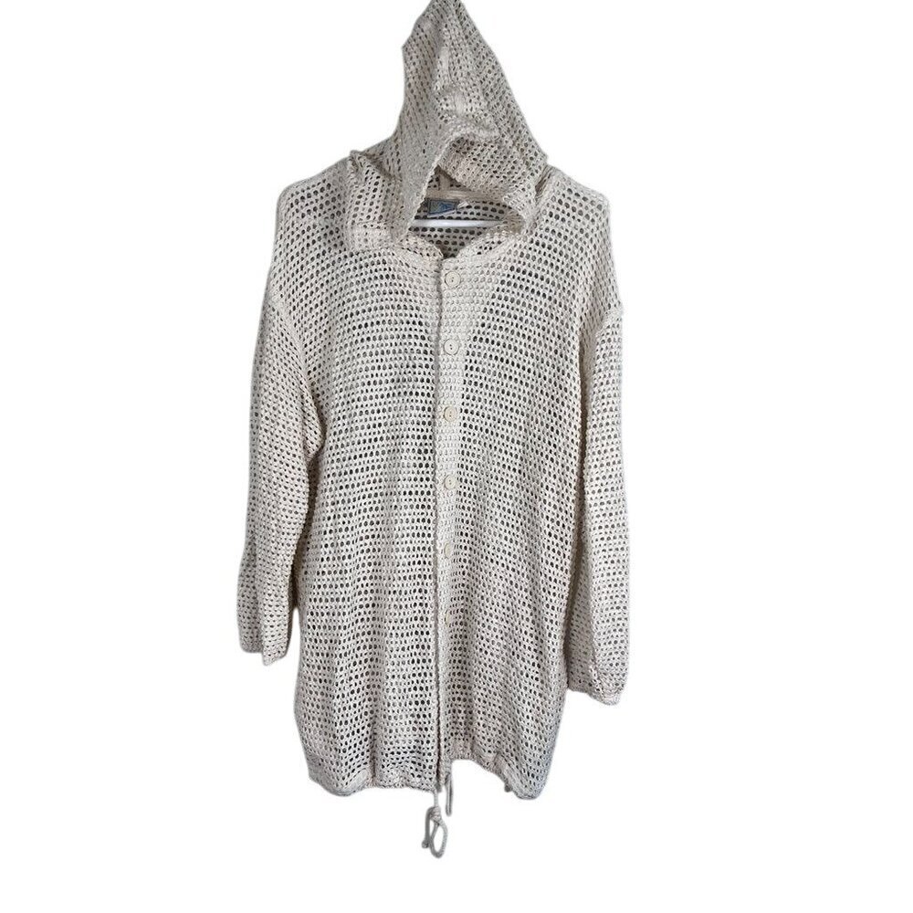 Baja Blue Swim Coverup S Cream Cardigan Hooded Boho Neutral Travel Beach Summer